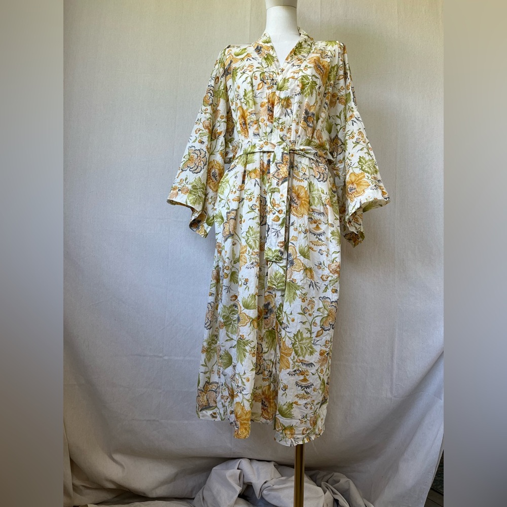 Kimono style spring summer robe. Bespoke blockprint fabric.